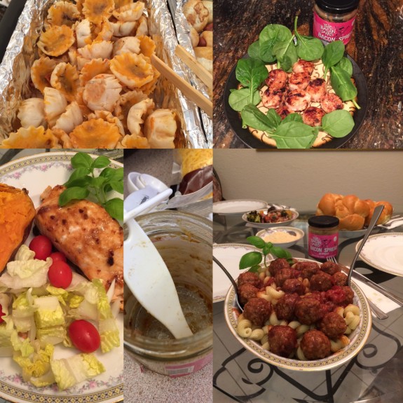 A collage of various delicious dishes including pasta, salads, and meatballs.