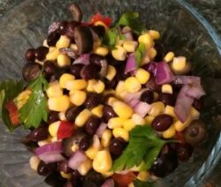 Corn and black bean salad in bowl.