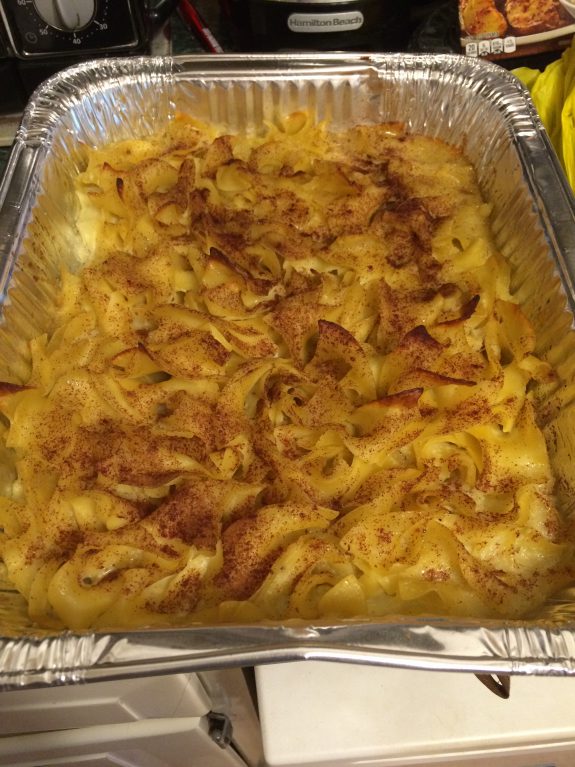 Baked macaroni and cheese with a golden, crispy top.