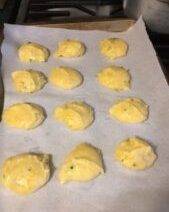 Unbaked dough on parchment-lined baking sheet.