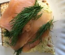 Smoked salmon and dill on toast.