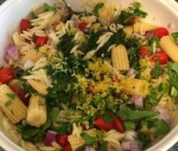 Colorful salad with corn and vegetables.