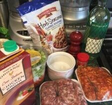 Cooking ingredients on kitchen counter.