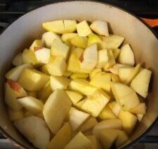 Chopped apples in a pot on stove.